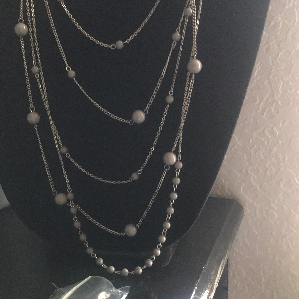 Grey beaded (5) Five strand necklace/earrings.